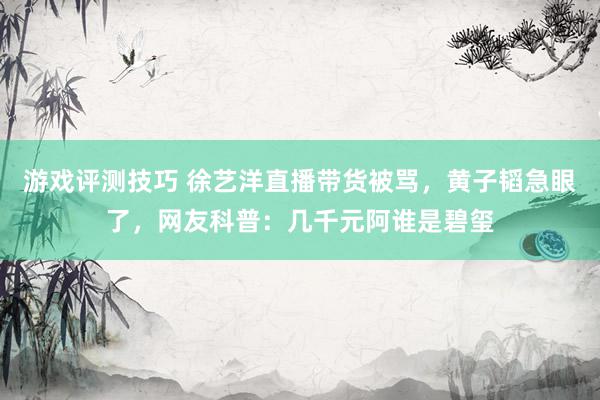 游戏评测技巧 徐艺洋直播带货被骂，黄子韬急眼了，网友科普：几千元阿谁是碧玺